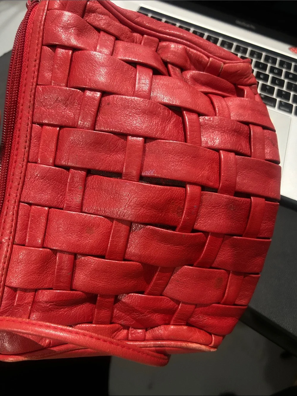 VTG Red Leather Woven Crossbody Shoulder Bag  bottega inspired